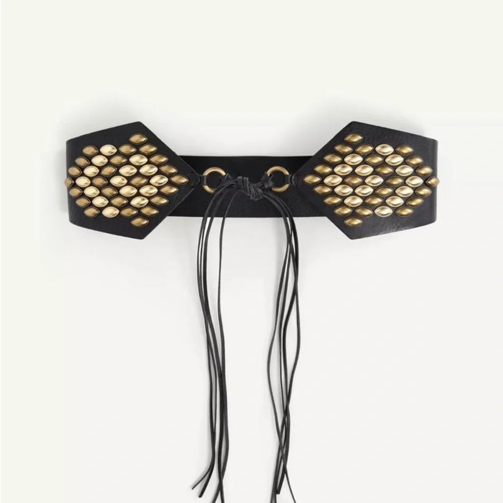 Limited edition Zara leather Black and Gold Studded Women's Belt - Picture 1 of 2